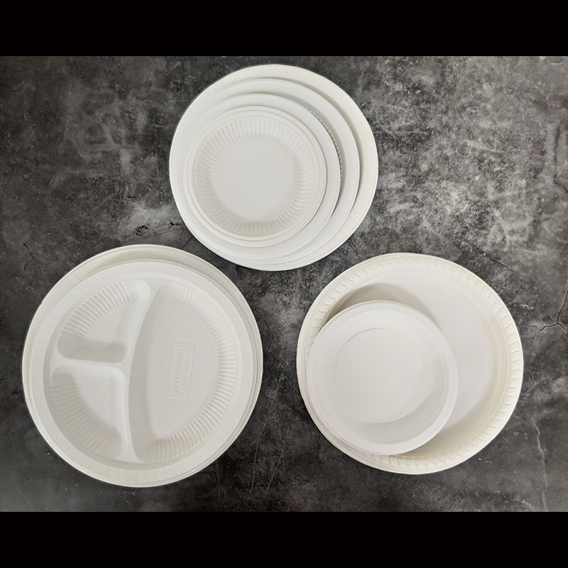 Disposable Eco Sectional Round Party Divider Super Rigid Cornstarch Bagasse Compartment Dinner Biodegradable Plates