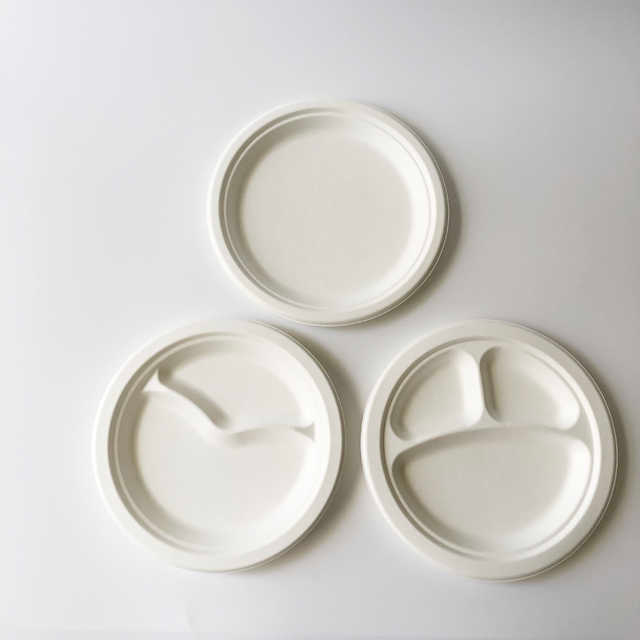  Divided Bagasse Plate White Round Fiber Plate Sugarcane Dinner Plate Food Container