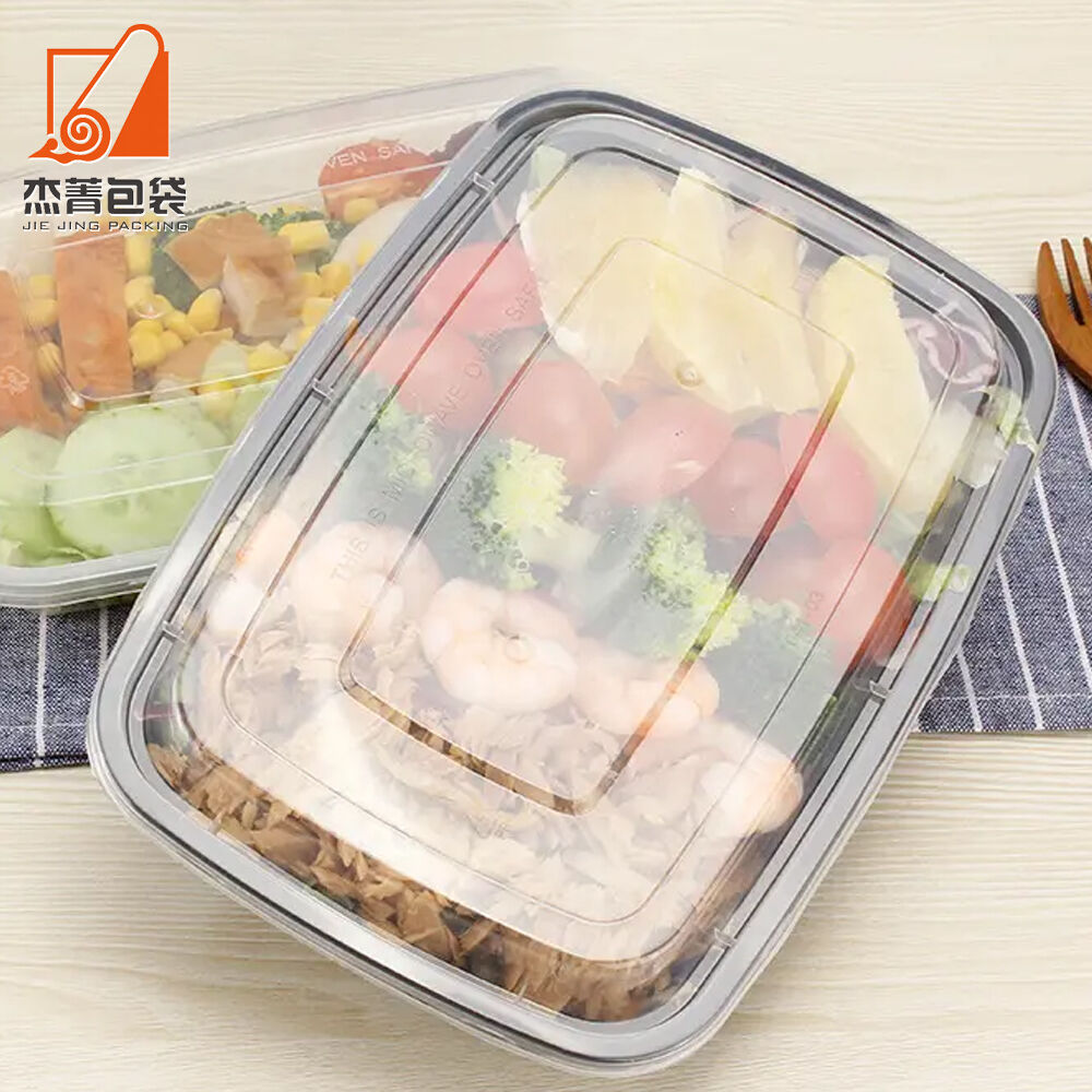650ML Disposable Clear Black Rectangle Plastic Food Container Accept Custom LOGO Printing Takeaway Plastic Boxes for Lunch