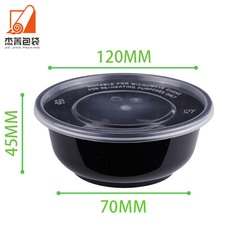 Disposable Plastic Take Aways Black Round Salad Soup Noodle Snack Pasta Rice Snack Packaging Box Bowls Food Storage Container