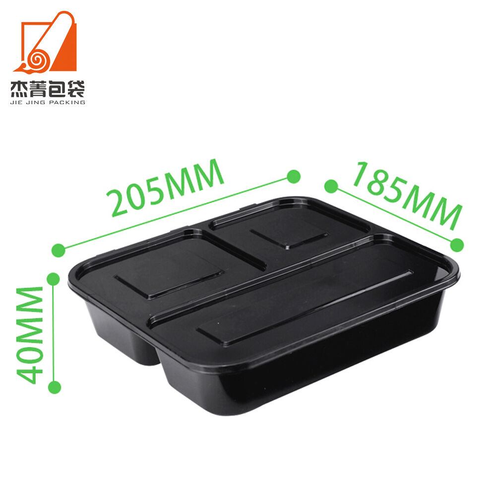 Disposable Microwave Thickened PP Transparent Food-grade One-piece Lid Three Compartments Fast Food Takeaway Lunch Box