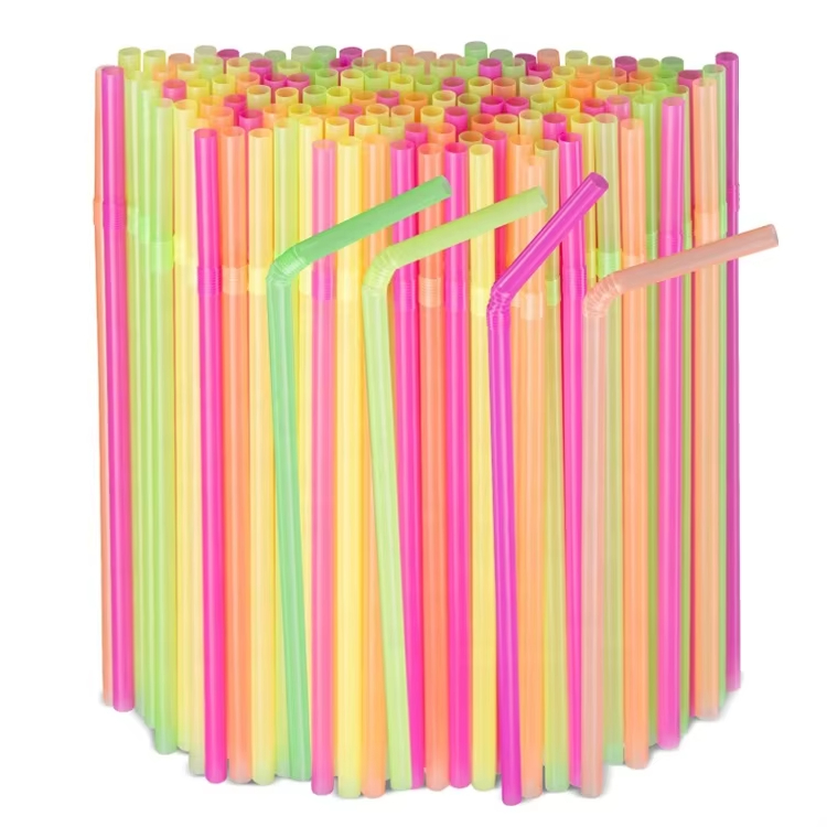 PP Flexible Straw Disposable Plastic Bending Straws Black 6mm