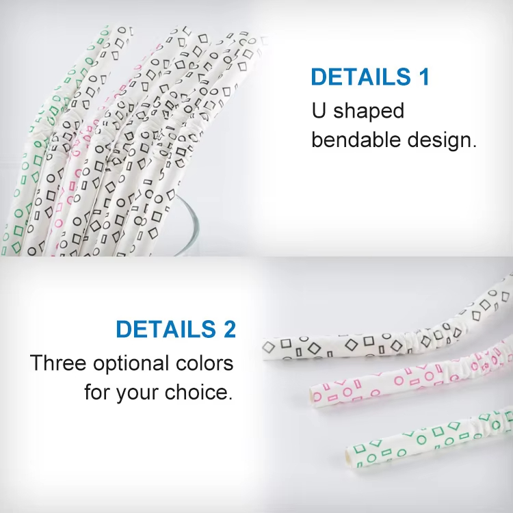 Bendable Paper Straw Cocktail Juice Drinking Straw Eco-friendly Straws Customized Color & Pattern