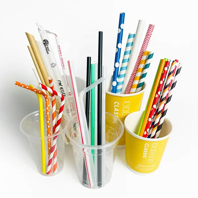 Biodegradable color pla paper bendable for straw colored drinking bubble tea clear plastic straw