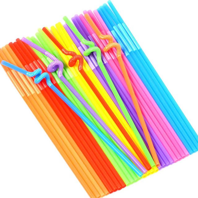 Flexible Disposable Plastic Drinking Straws Extra Long Disposable Bendy Party Fancy Straws Assorted Colors