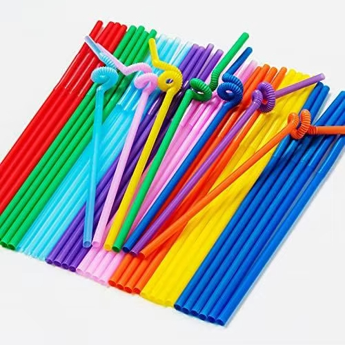 Wholesale color flexible plastic straws Flexible long thick disposable art straws suitable drinking straw for party bar use