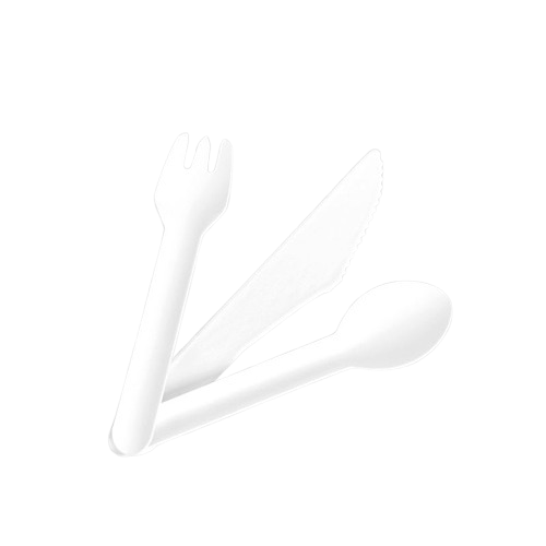 New material biodegradable sugarcane paper knife spoon fork set disposable paper tableware set for cake dessert