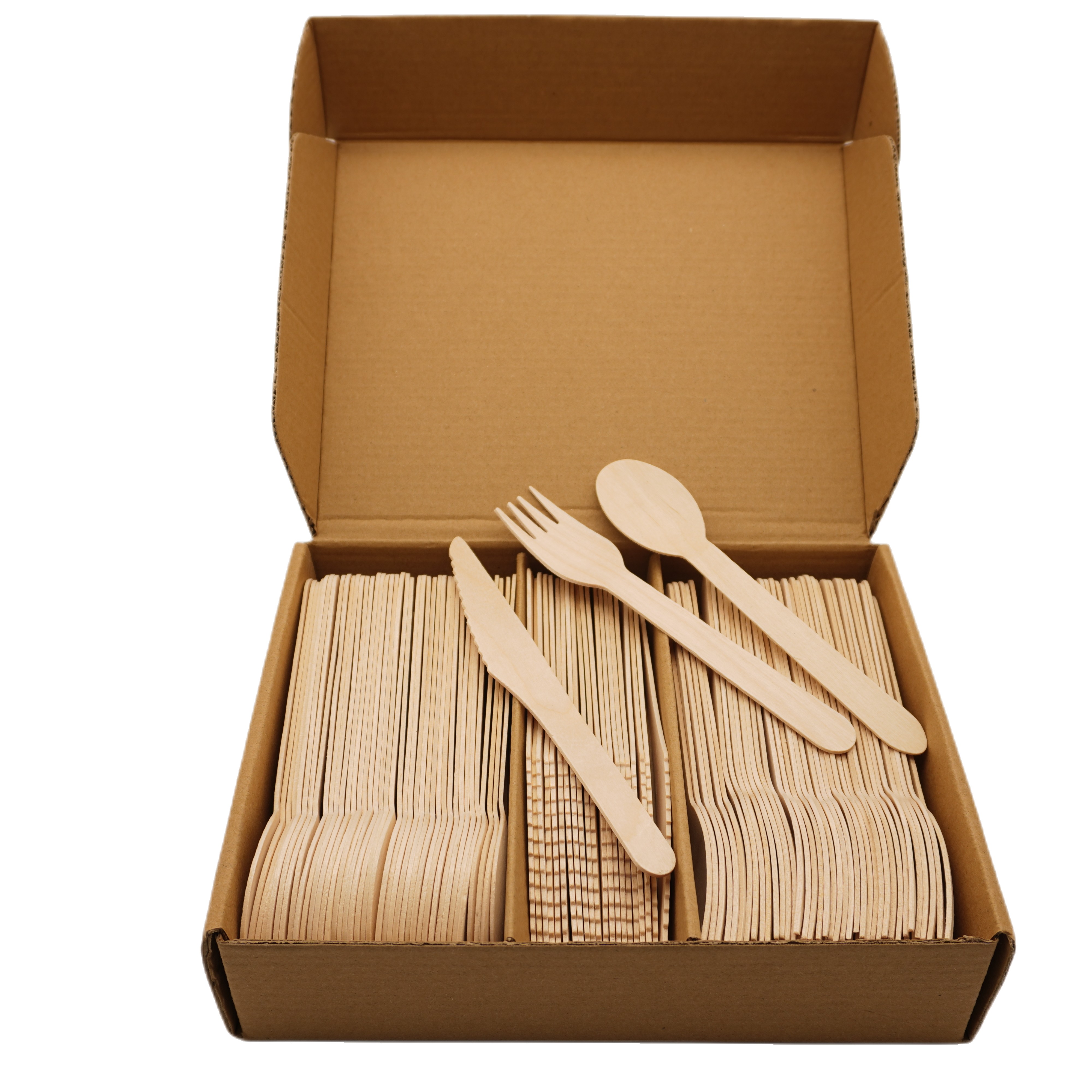 Natural Birch Wood Fancy Wooden Disposable Cutlery Spoon Fork Knife Set