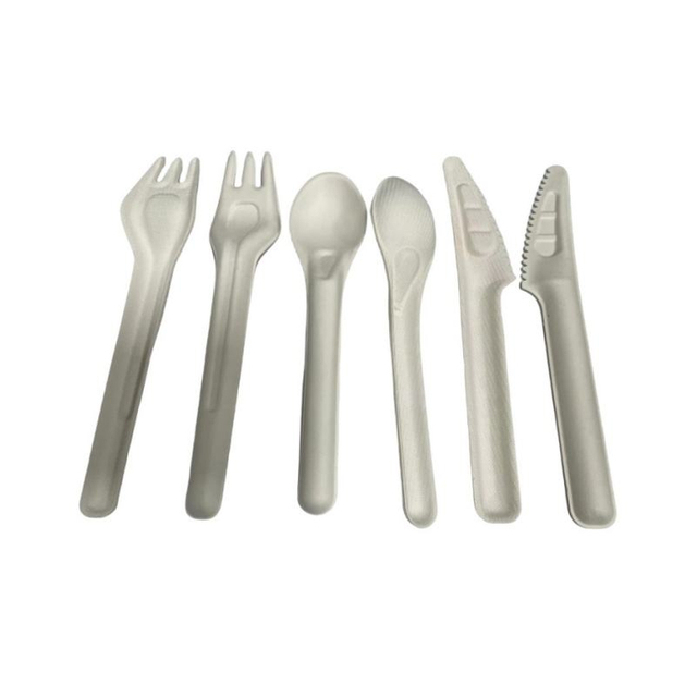 Environmentally friendly disposable biodegradable tableware set pulp fruit fork steak knife soup spoon party dining