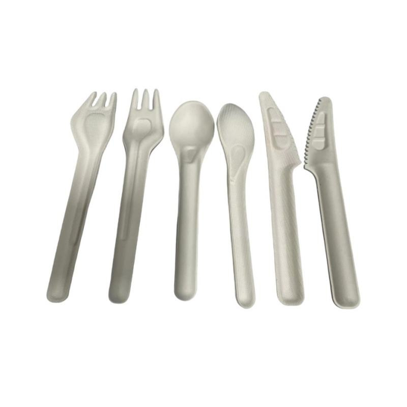 Environmentally friendly disposable biodegradable tableware set pulp fruit fork steak knife soup spoon party dining
