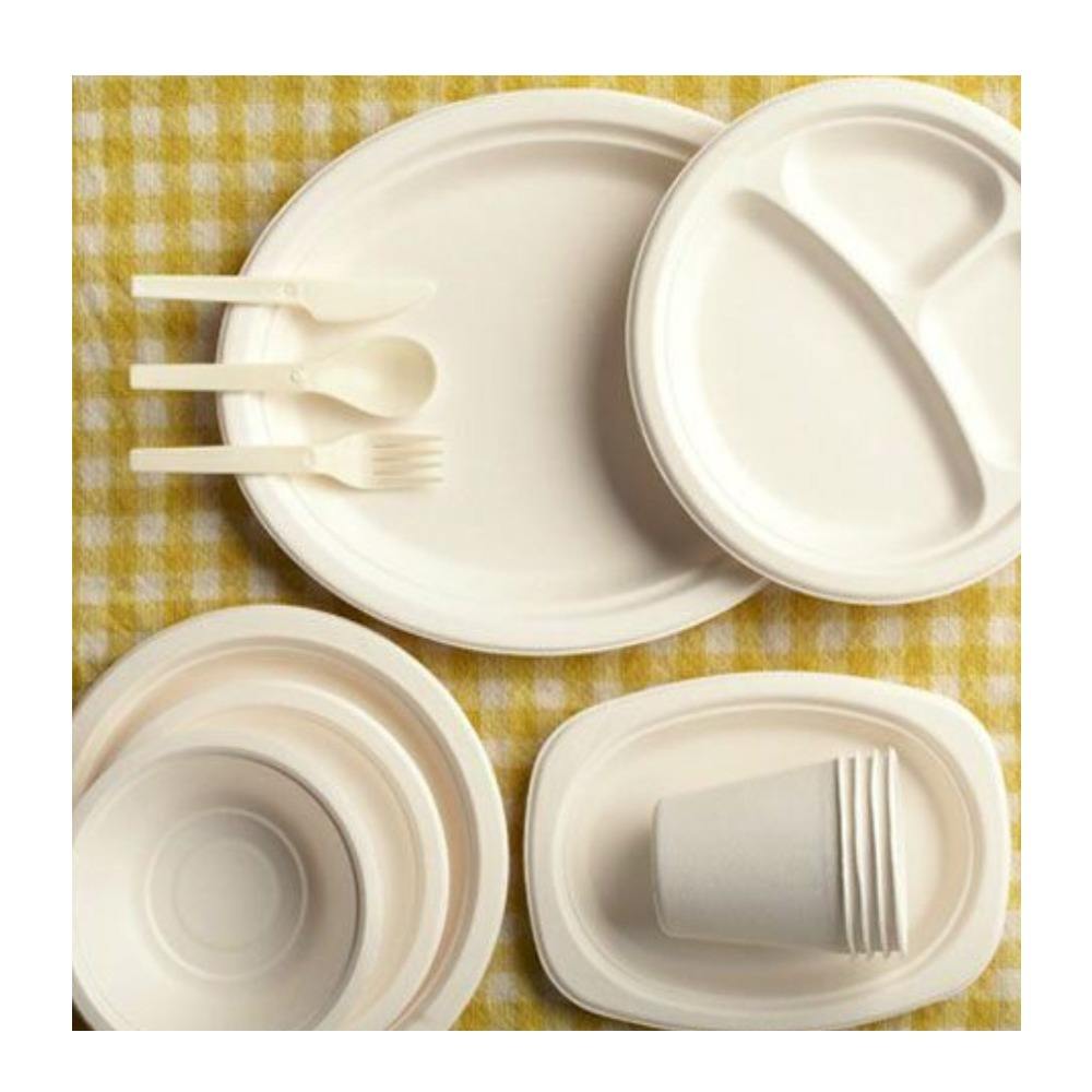 Custom Biodegradable Food Tray Sugarcane Bagasse Tableware 5 Compartment Trays Disposable Plates and Cups