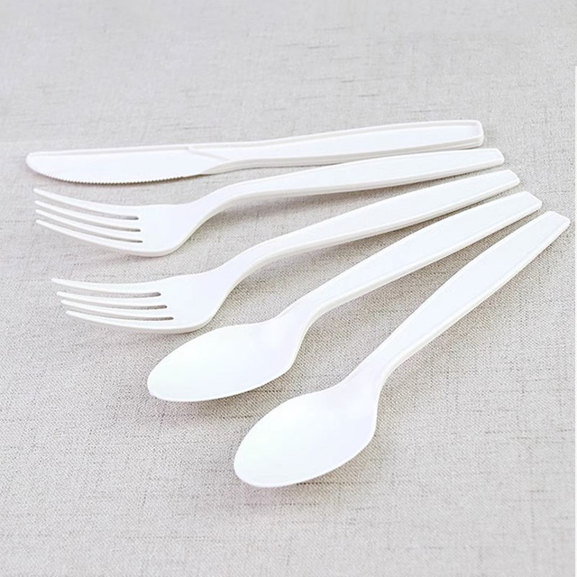 Compostable Disposable Cornstarch Spoon Fork Knife Custom Wrapped Biodegradable CPLA Cutlery