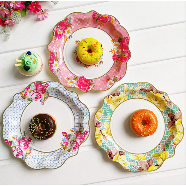 Professional service provider Custom Vintage Flower Disposable Party Dessert Cake Plates