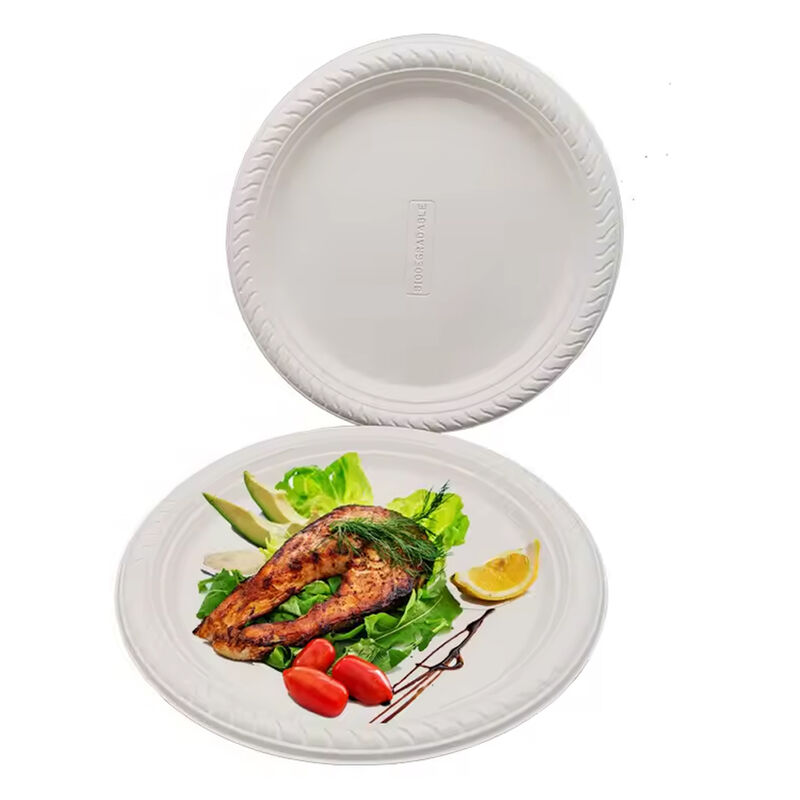 10 Inch Round White Restaurant To Go Tableware Premium Eco Friendly Corn Starch Biodegradable Disposable Plate