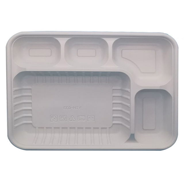 Rectangular Divided One Time Lunch Box 5 Compartment Corn Starch Disposable Degradable Meal Prep Lunch Box Food Container