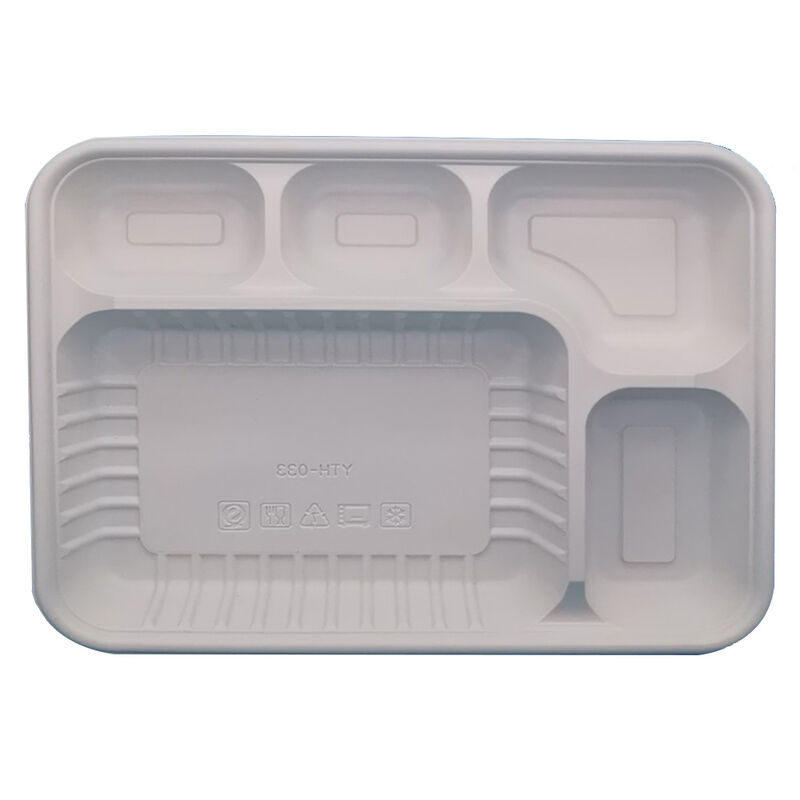 Rectangular Divided One Time Lunch Box 5 Compartment Corn Starch Disposable Degradable Meal Prep Lunch Box Food Container