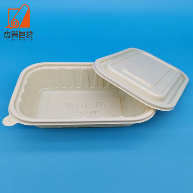 Rectangular biodegradable take-out food container, packed with cornstarch with lid