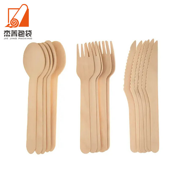 Disposable Wooden Spoon Fork Knife Biodegradable Wood Tableware Cutlery Set