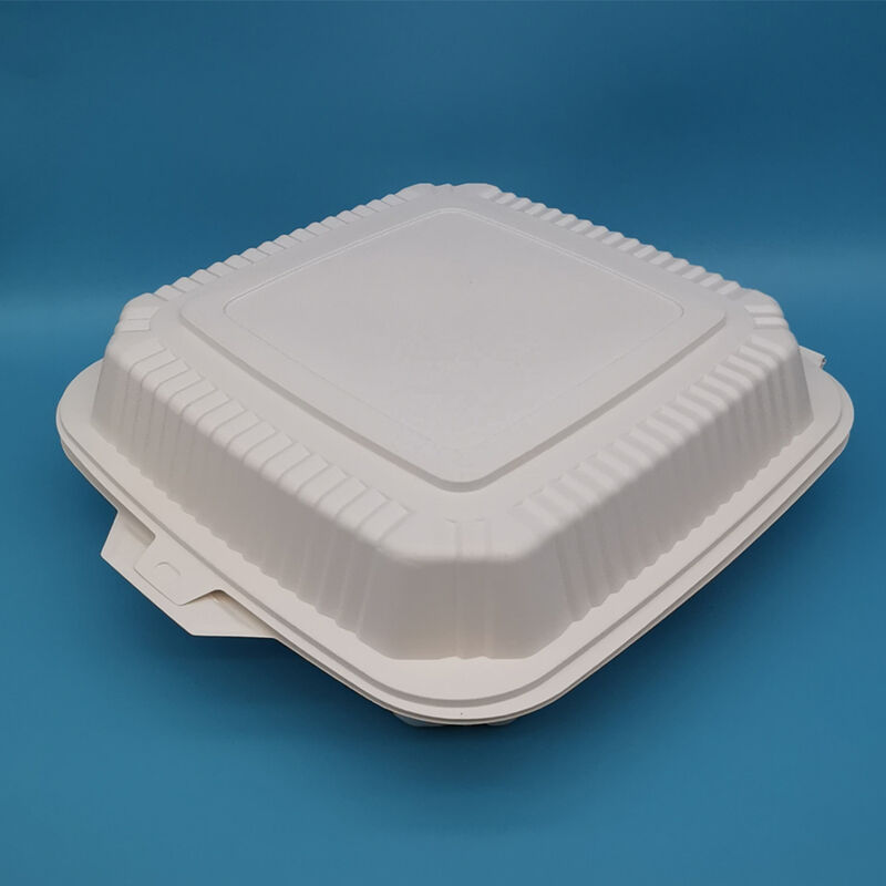 Disposable Barbecue Picnic Food Takeaway Packing Box Biodegradable Corn Starch Food Container 9 Inch Hinged Clam Shell Food Box