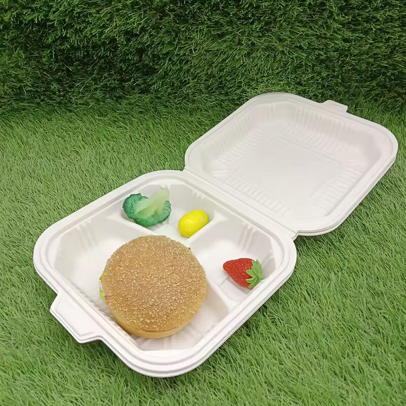 Factory Supplier Price Eco Friendly Take Away Cornstarch 3 compartment food box with lid