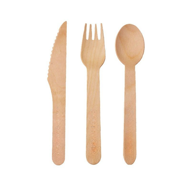 Ready To Ship Biodegradable Bulk Birch Wood Spoon / Forks / Knives Disposable Wooden Cutlery Set