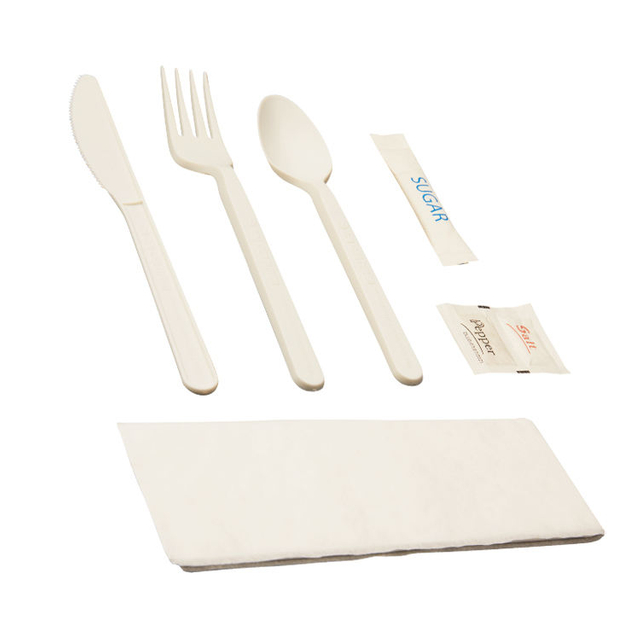 High Quality 7 Inch Disposable Cornstarch Tableware Set Biodegradable Corn Starch Cutlery Knife Fork Spoon