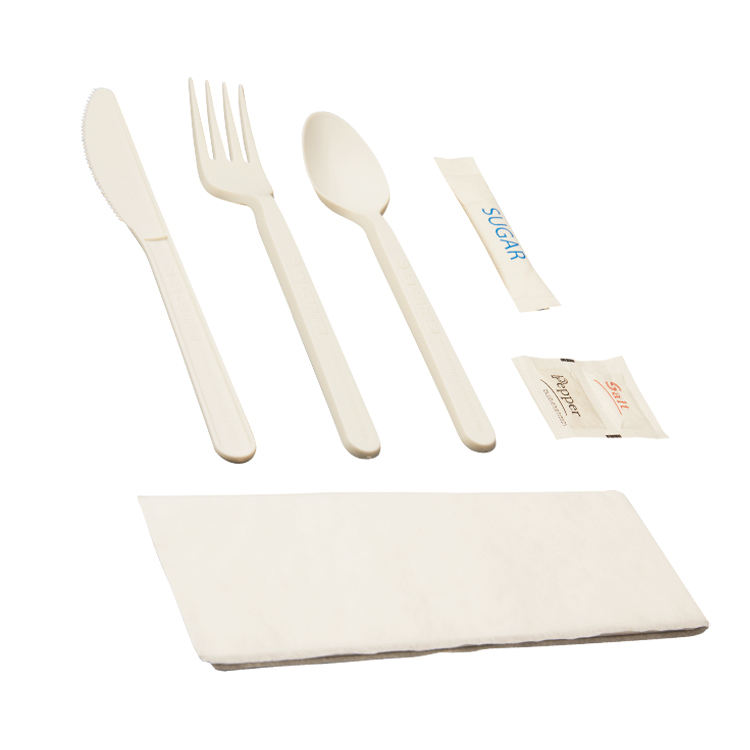 High Quality 7 Inch Disposable Cornstarch Tableware Set Biodegradable Corn Starch Cutlery Knife Fork Spoon