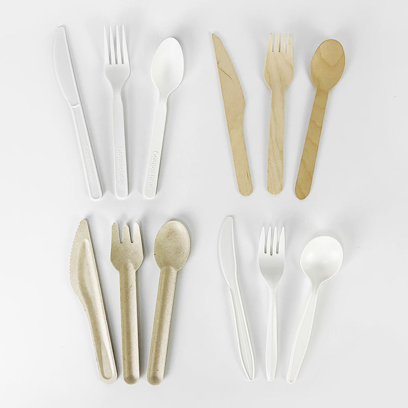 Compostable Cutlery Biodegradable Corn Starch Disposable Plastic Tableware Sets Spoon Knife And Fork