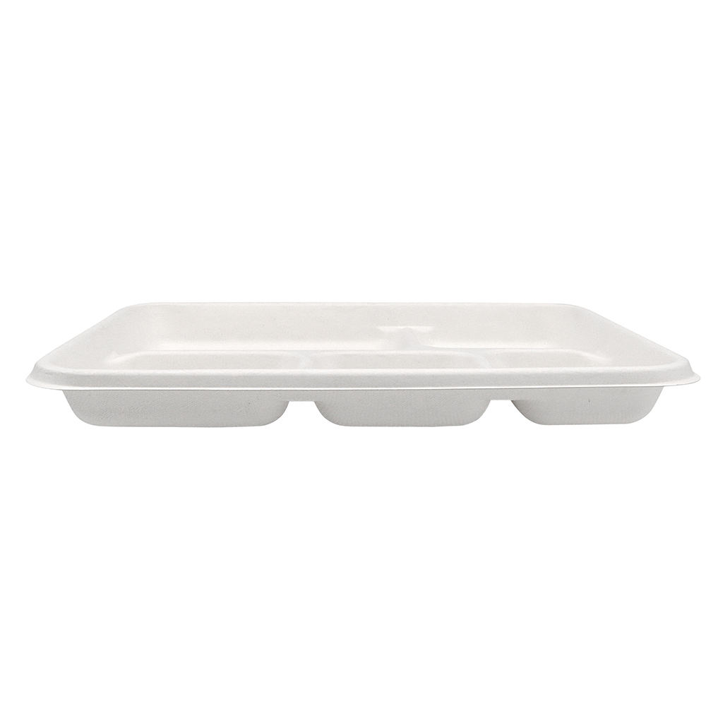 Fabrik preis 10,5 Zoll 5-fach Eco Bagasse Biologisch abbaubares Einweg-Servierpapier-Fast-Food-Tablett