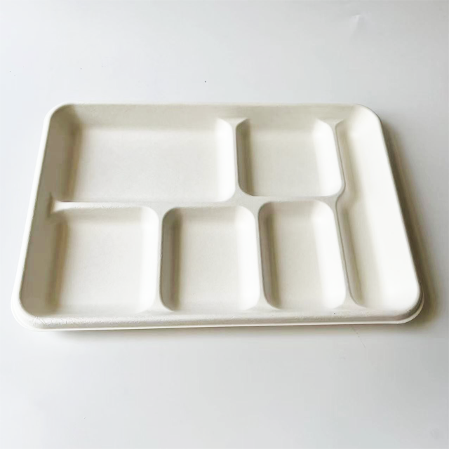 Bagasse 6 Compartmnet Tray Einweg-Serviert abletts mit mehreren Lebensmitteln