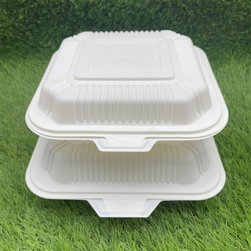 Kompost ierbare mikrowellen geeignete Maisstärke in Lebensmittel qualität 8 Zoll 3-fach Lunch Clam shell Box zum Mitnehmen