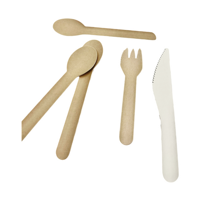 Eco Friendly BPI 100% Compostable Paper Cutlery Paper Knife Spoon Fork Dessert Spoon Ice Cream Spoon Stirring Stick