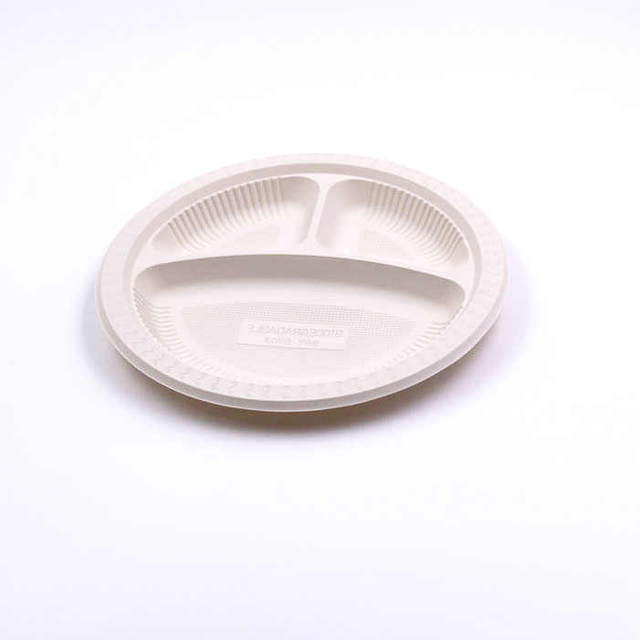 Umwelt freundliche biologisch abbaubare 3-fach Einweg-Bagasse flache natürliche braune Teller