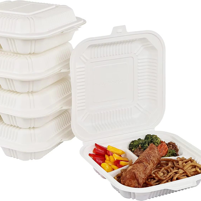 Lunch Box 9 Zoll 3 Fächer Zuckerrohr Bagasse Clam Shell Box Biologisch Abbaubares Zuckerrohr Geschirr