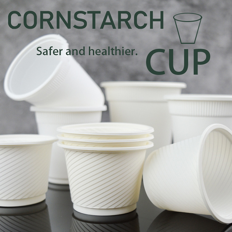 Custom Unbreakable Cornstarch Cups and Rice Husk Lid Tea Milk Beer Disposable Biodegradable Coffee Juice Cup Cornstarch Cup