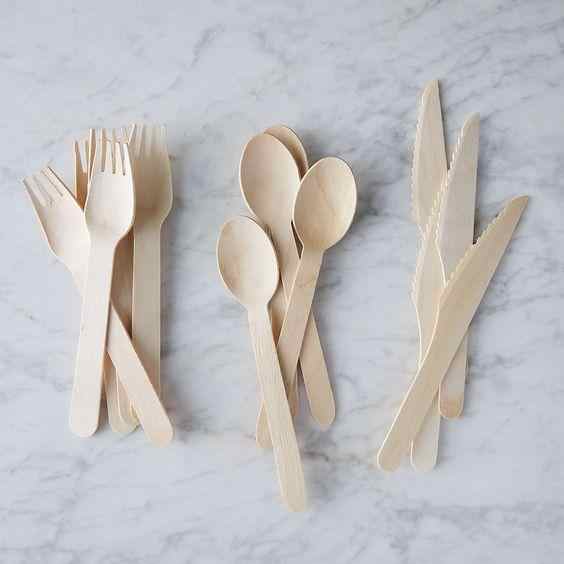 Biodegradable Wooden Spoon Fork Knife Set Single Use Compostable Cutlery Wooden Cutlery Sets Disposable Tableware