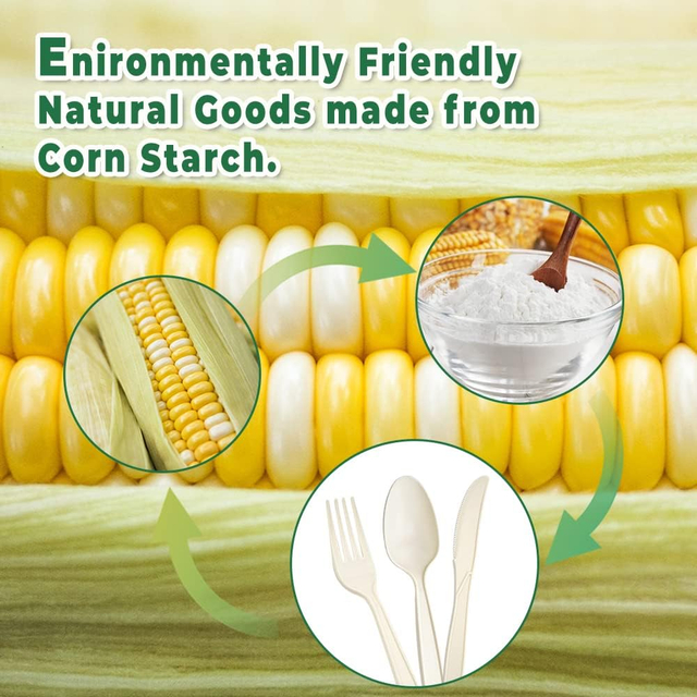 Wholesales Disposable Cornstarch PSM Plastic Cutlery Biodegradable Compostable Cutlery Set