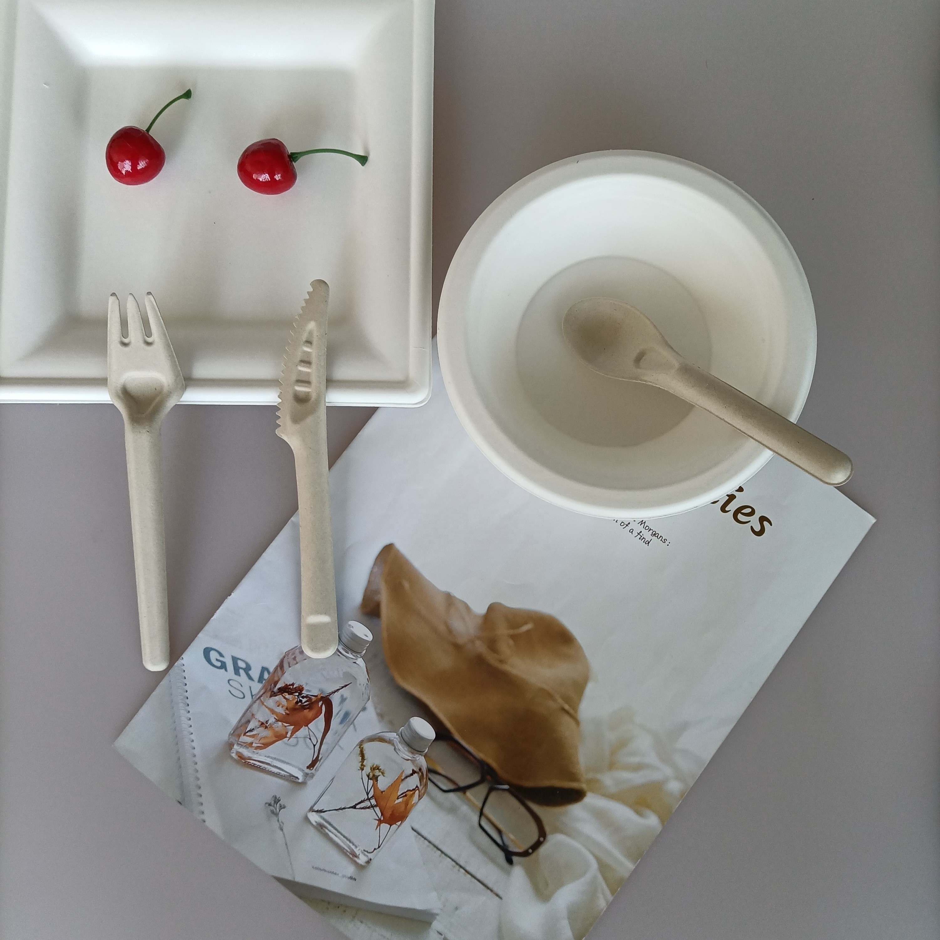Eco-Friendly Biodegradable Disposable Cutlery for Snack Foods & Ice Cream Paper Pulp Knife Fork & Spoon Set for Camping