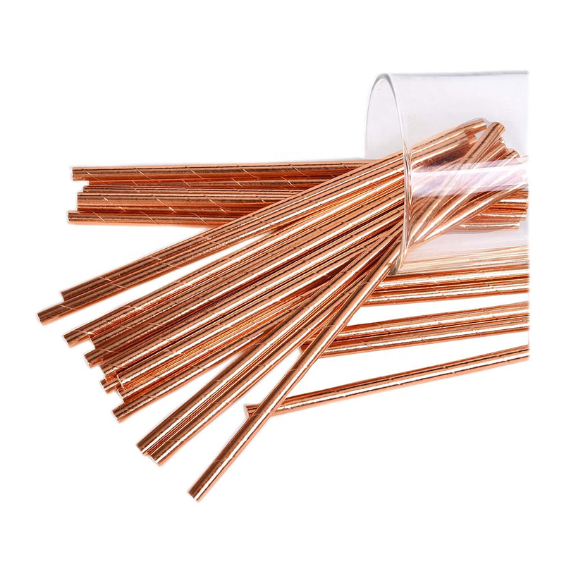China Wholesale Thanksgiving Christmas Decorative Gold Color Biodegradable Disposable Drinking Paper Straw