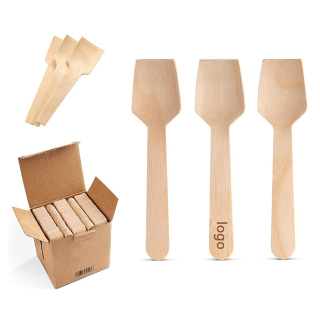  High Quality Eco-Friendly Custom LOGO Disposable Mini Wood Spoon Tasting Ice Cream or Tea Small Round for Dessert