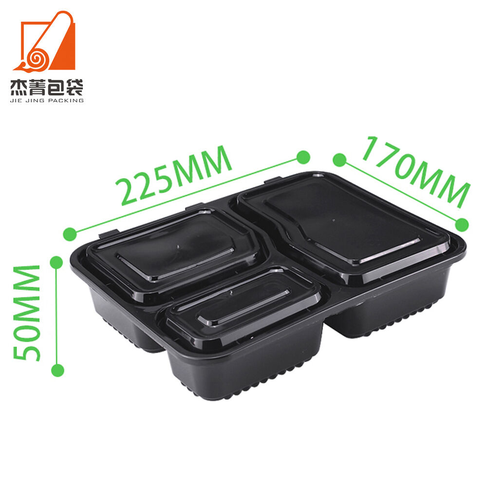 Microwave Rectangular Meal Prep Food Container Disposable Plastic 3 Compartment Takeaway Lunch Box