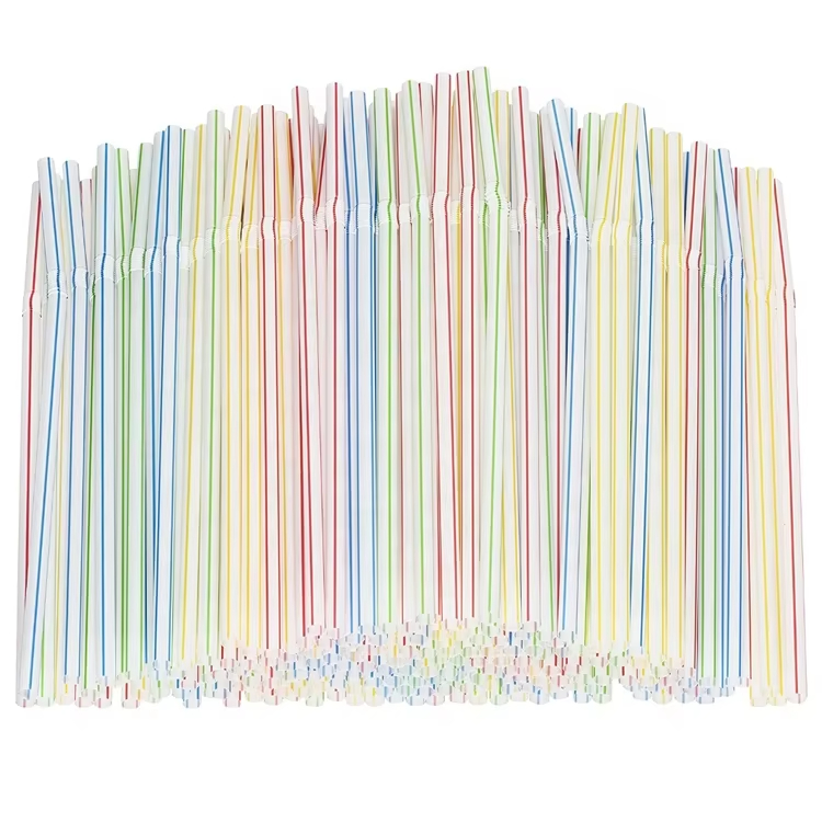 PP Flexible Straw Disposable Plastic Bending Straws Black 6mm