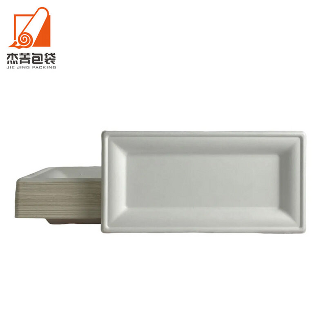 Biodegradable and compostable disposable and environmentally friendly sugarcane bagasse meal tray, rectangular takeout, dine in