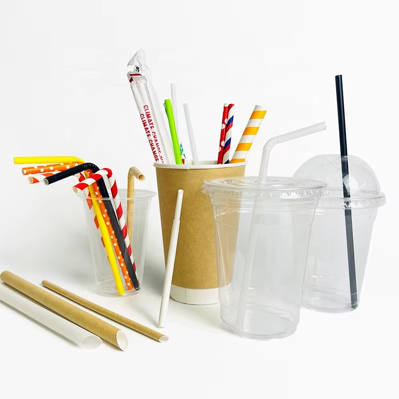 Biodegradable color pla paper bendable for straw colored drinking bubble tea clear plastic straw
