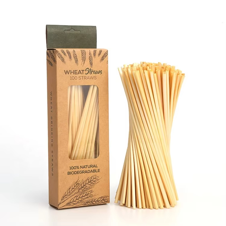 New eco friendly biodegradable wheat grass fiber drink tube straw custom individually wrapped disposable wheat straws
