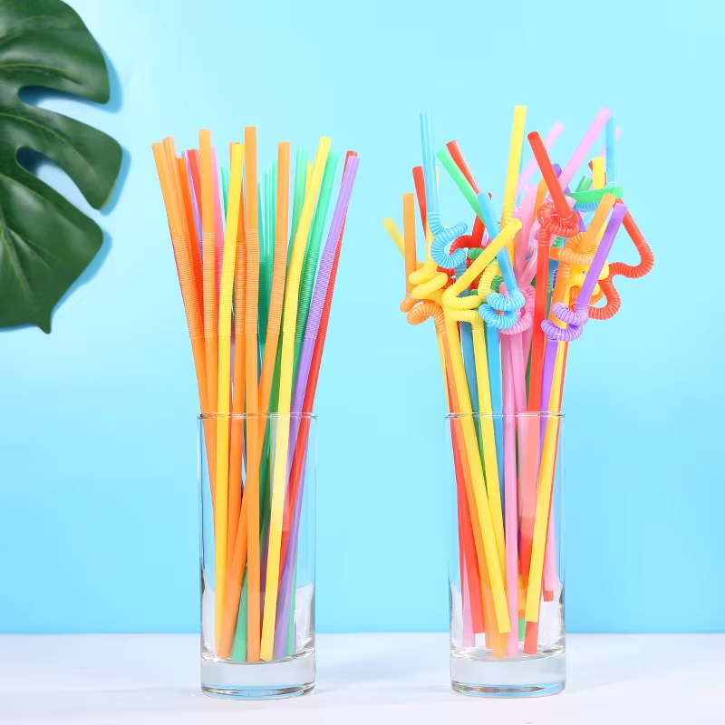 Disposable retractable PP plastic color bendable elbow straw Drink juice straw