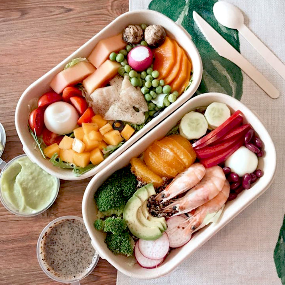 Factory Price Sugarcane Bowl Disposable Compostable Food Container 2 Compartment Bagasse Bowls with Lid for Restaurant Takeaway