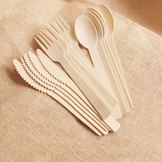 Biodegradable Disposable Eco Friendly Bamboo Fork Spoon Knife Bamboo Cutlery