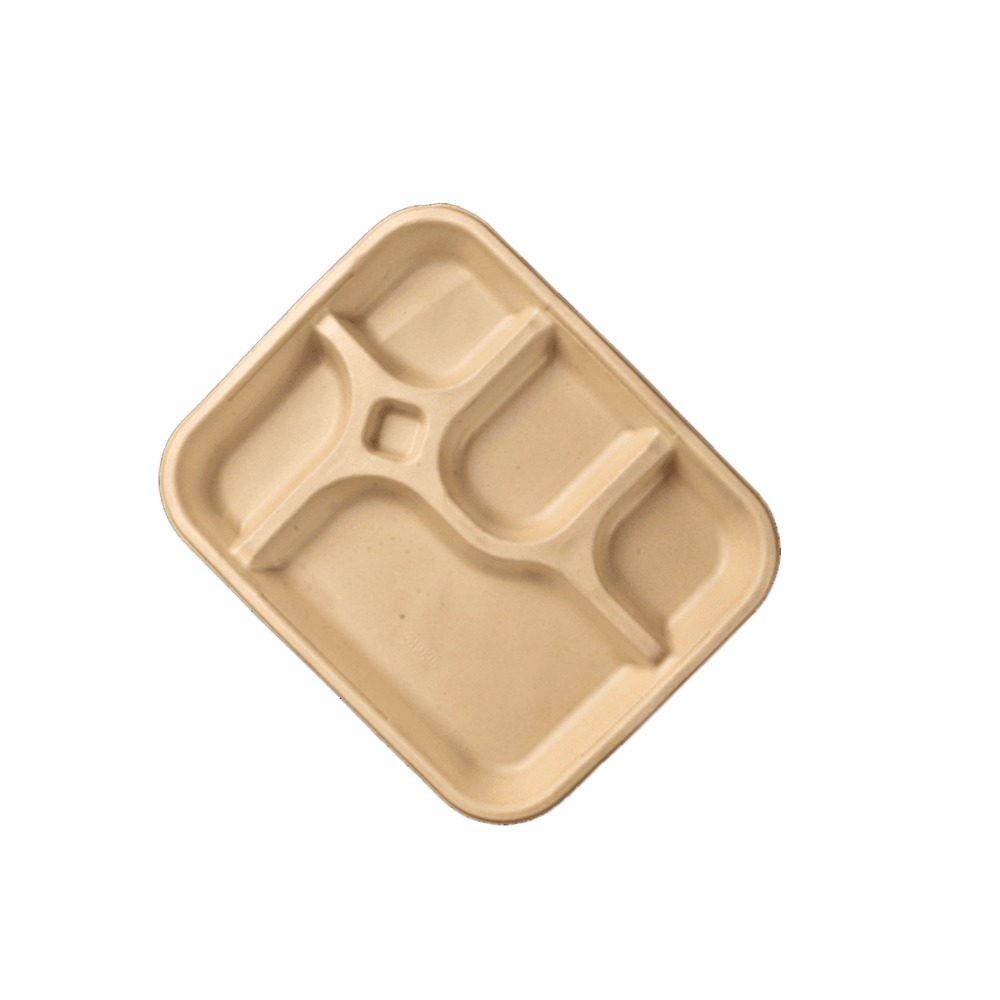 Custom Biodegradable Food Tray Sugarcane Bagasse Tableware 5 Compartment Trays Disposable Plates and Cups