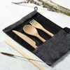 Natural biodegradable bamboo knife, fork, spoon, straw, brush travel tableware set custom logo bamboo tableware set